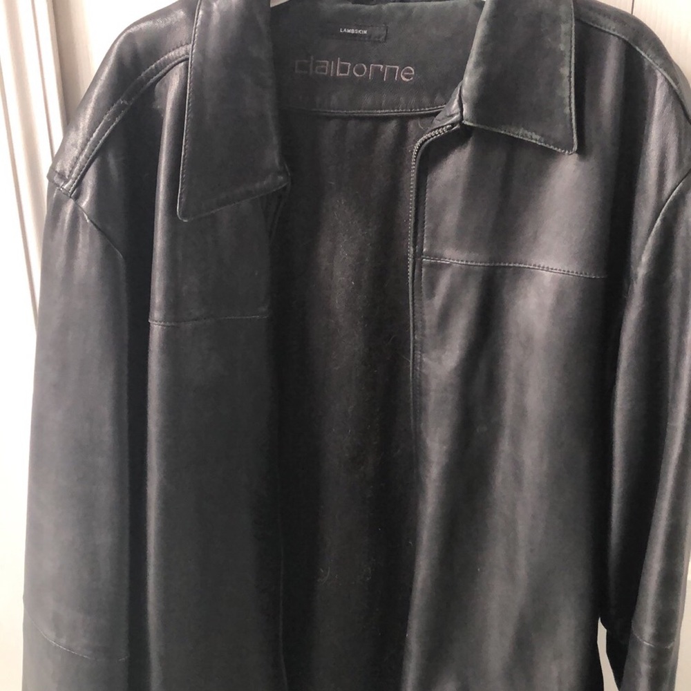 Men’s black leather coat, XL